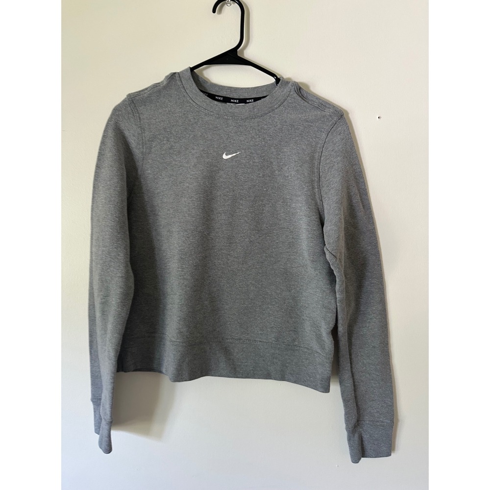 Nike Womens Dri-FIT Gray Crewneck Sweatshirt Embroidered Mini Swoosh Size M
